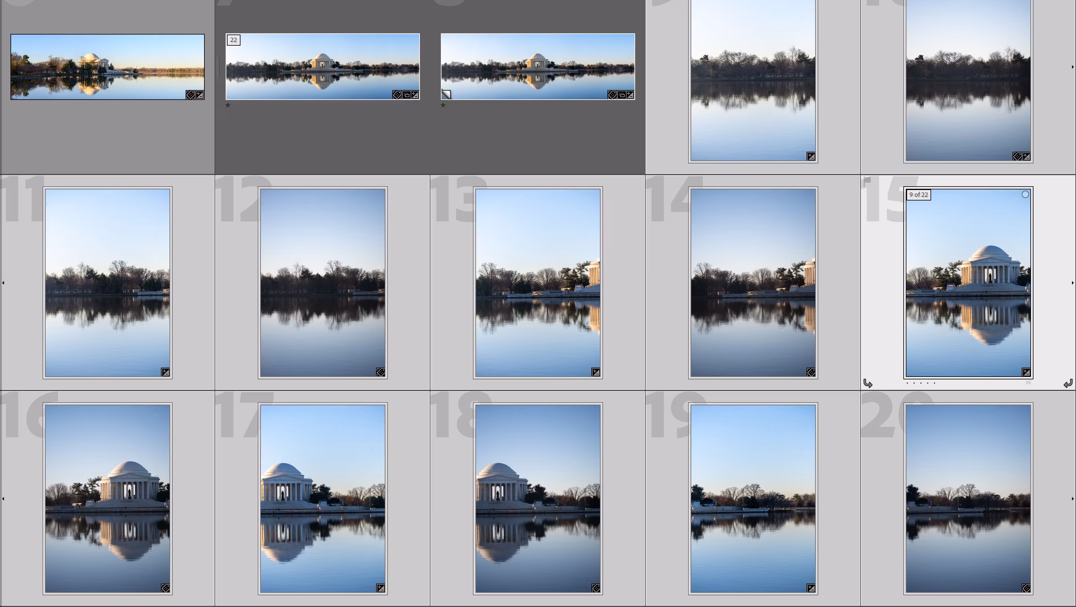 Lightroom stack expanded showing all images