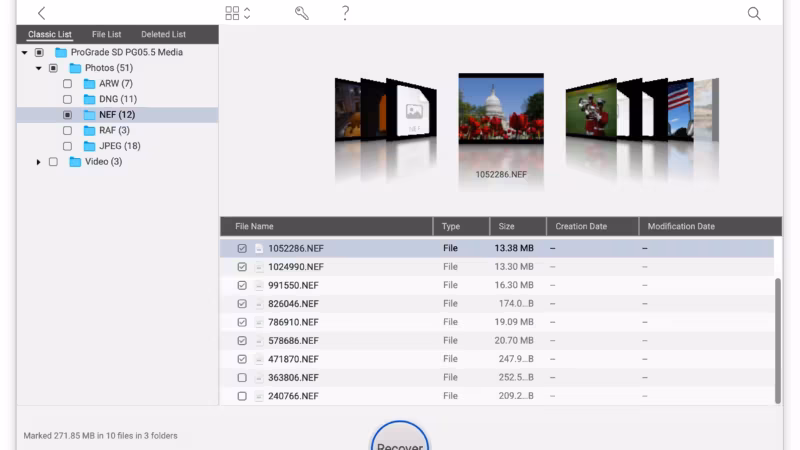 Selecting recovered NEF files by filename in Stellar Photo Recovery