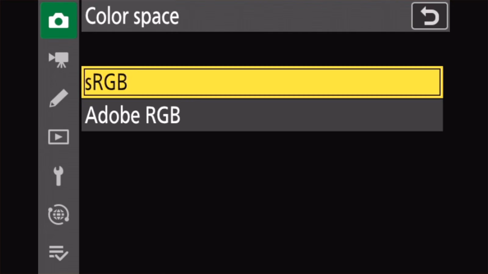 Nikon Z50 II Color space options: sRGB and Adobe RGB