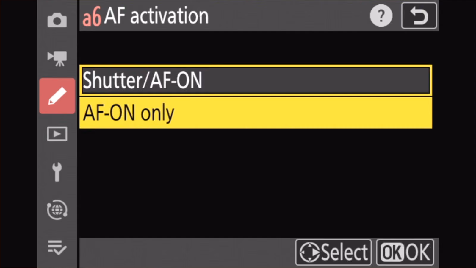 Nikon Z50 II a6 AF activation options: Shutter/AF-ON and AF-ON only
