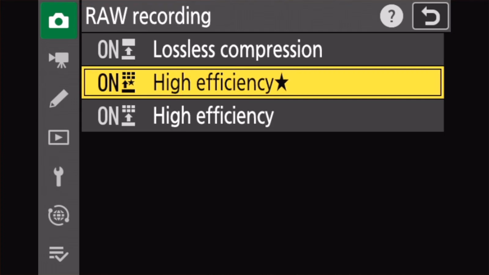 Nikon Z50 II RAW recording options: Lossless compression, High efficiency star, High efficiency