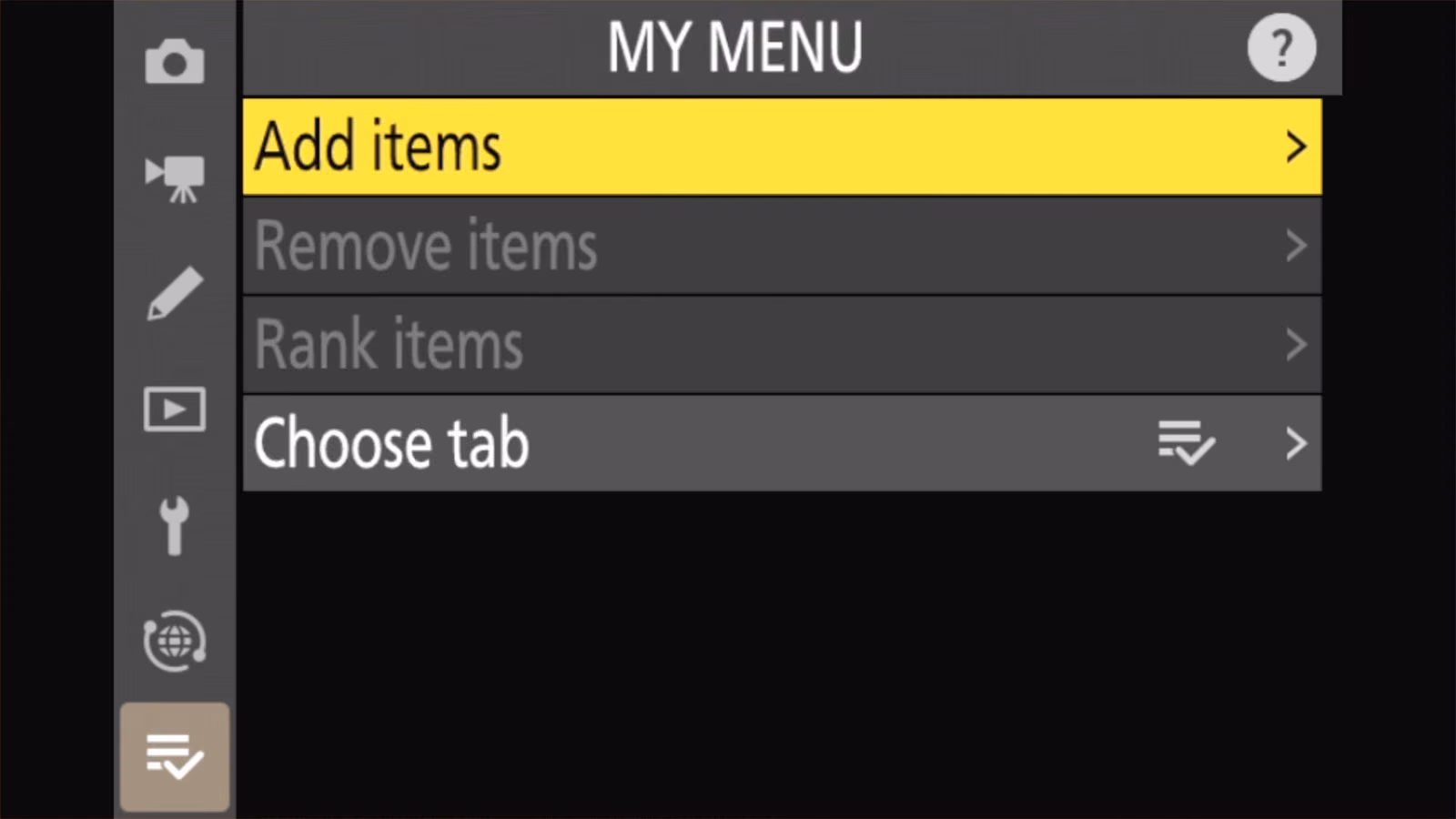 Nikon Z50 II MY MENU with Add items highlighted