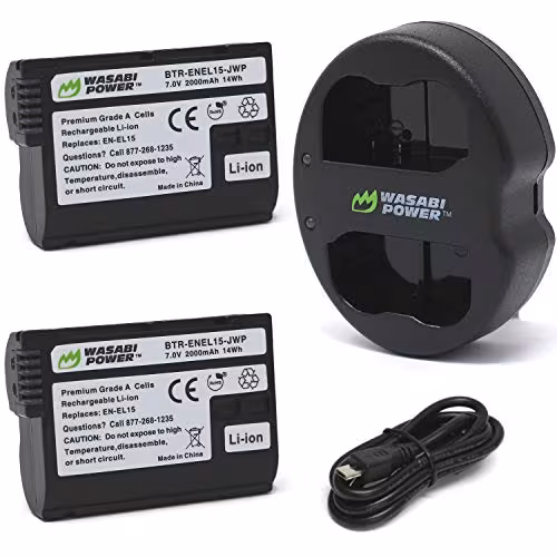 Wasabi Power EN-EL15 Battery and Charger (2-Pack)